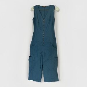 XCVI Wearables Linen Blend Crop Jumpsuit Women S Teal Sustainable Casual Lounge